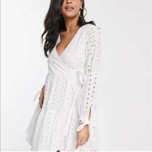 Maternity broderie wrap trapeze tiered mini dress